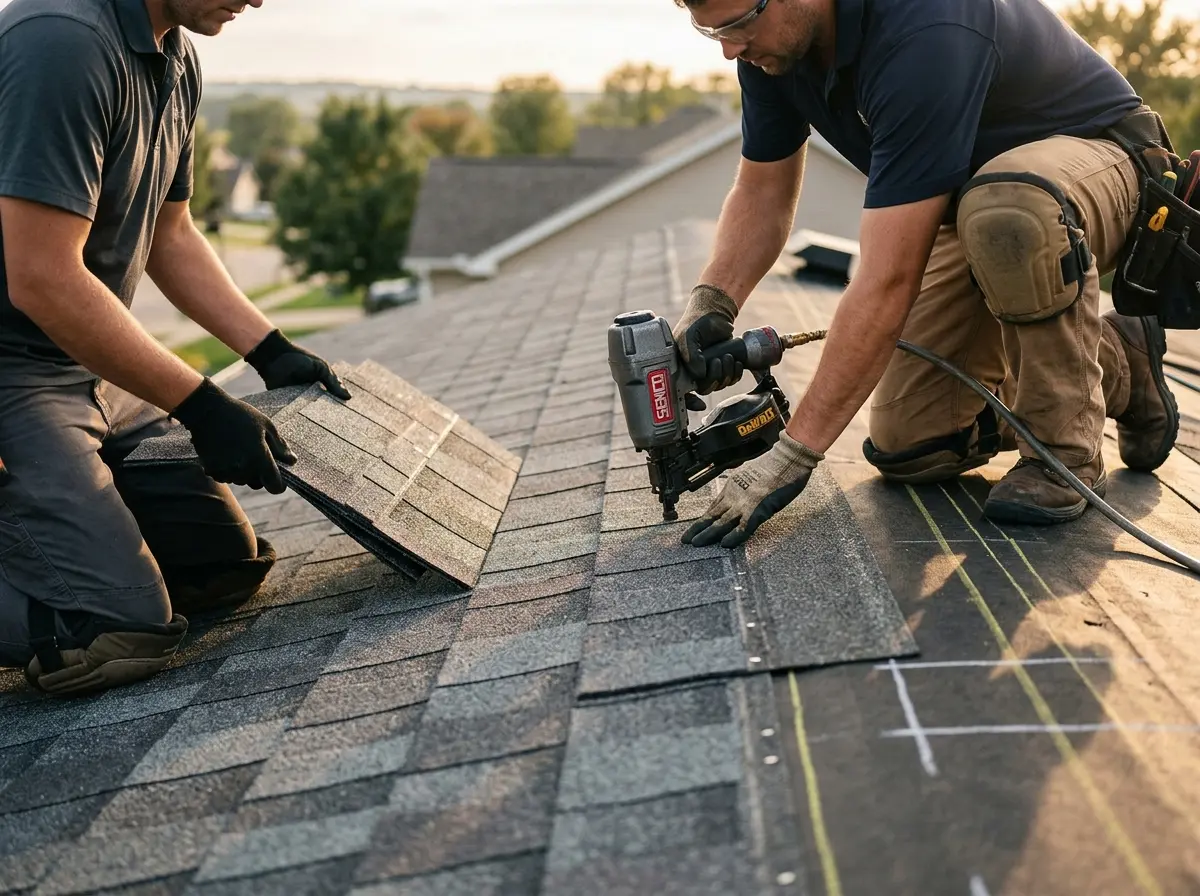 Professional roofer working on a residential roof in Nyack